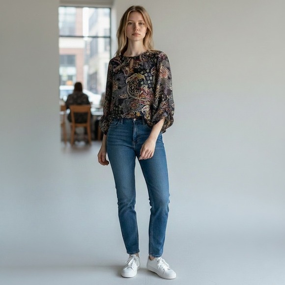 Sara Michelle Tops - Sara Michelle Boho Metallic Paisley Blouse - Size Small